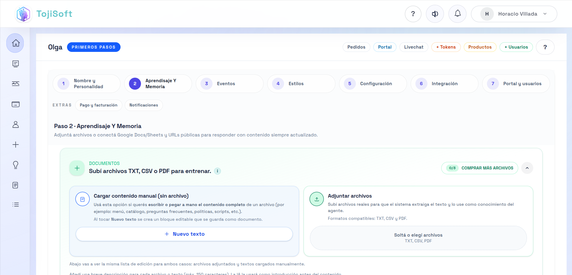 Captura del editor del Agente
